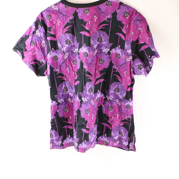Wonder Flex Purple Floral Pattern Scrub Top Women's XL