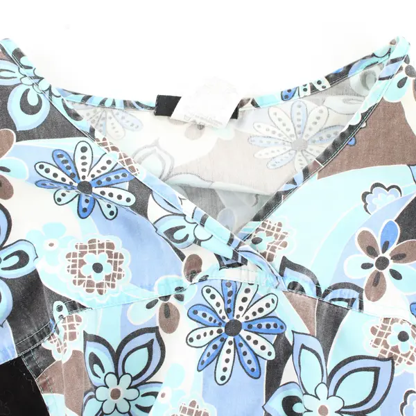 Cherokee Blue and Brown Floral Pattern Scrub Top Women's XL Flawed