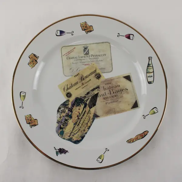 Rosanna Import Large Ceramic Plate Wine-Themed, Made in Italy 11.8"x11.8" 