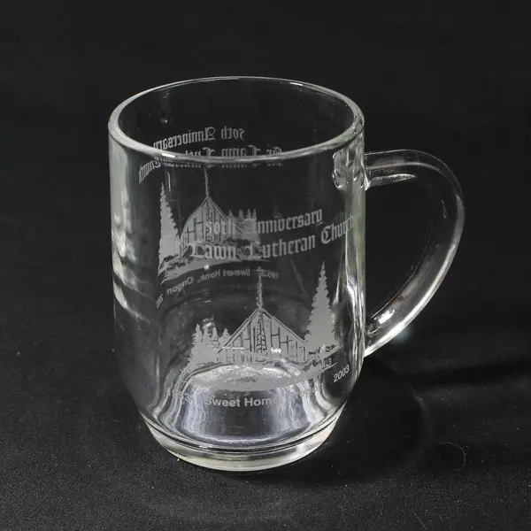 Lot Of 2 "Fir Lawn Lutheran Church Sweet Home OR" Etched Glass Mugs 4.25" Tall