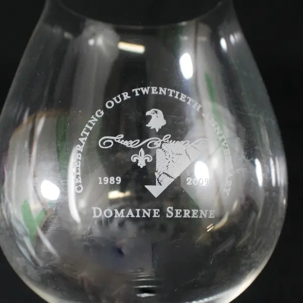 Lot Of 2 Domaine Serene 20th Anniv Matching Etched Clear Glass Wine Glasses 9"