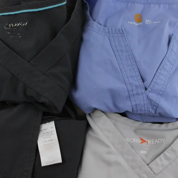 Lot of 4 Blue and Gray Scrub Tops Women's 2XL Flawed