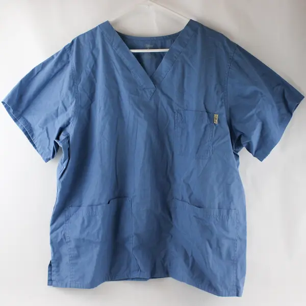 Lot of 4 Blue and Black Scrub Tops Women's XL Flawed