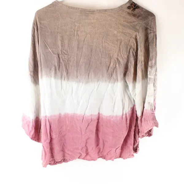 Greater Good Butterfly Print Brown and Pink 3/4-Sleeve Shirt Women's Small
