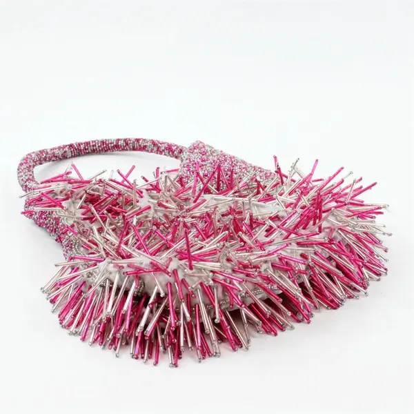 Pink and Silver Beaded Fringe Statement Handbag Purse