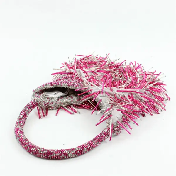 Pink and Silver Beaded Fringe Statement Handbag Purse