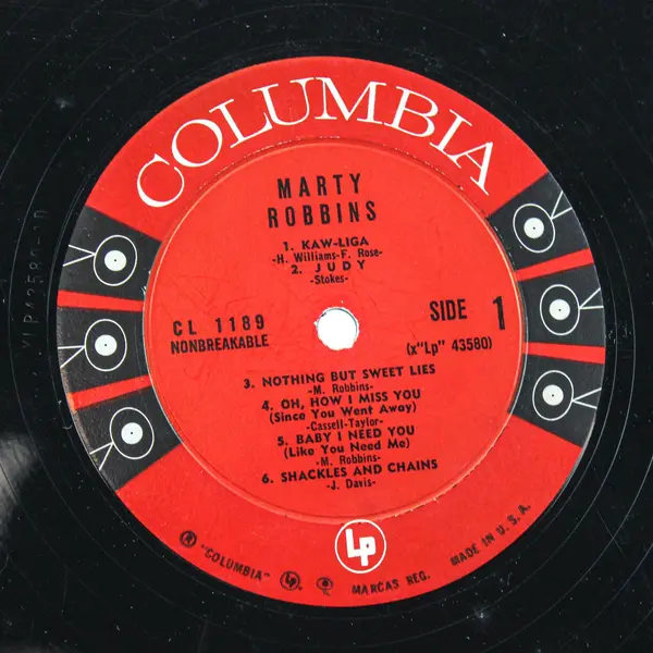 Marty Robbins 12" Vinyl LP Record Columbia CL-1189 Country