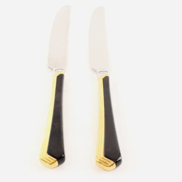 Lot of 2 Yamazaki Ramona Black Gold Stainless Steel Dinner Knives 9"