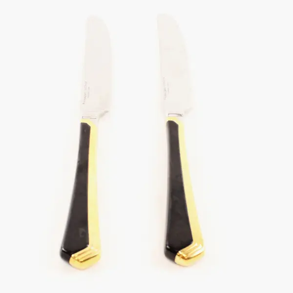 Lot of 2 Yamazaki Ramona Black Gold Stainless Steel Dinner Knives 9"