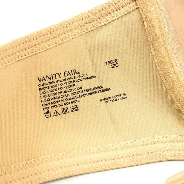 Vanity Fair Beige Nude Underwired Bra Lacy Detail Women's Size 42C