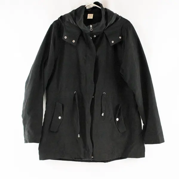 Time And Tru Hooded Black Cinched Waist Coat Women's XL 16-18
