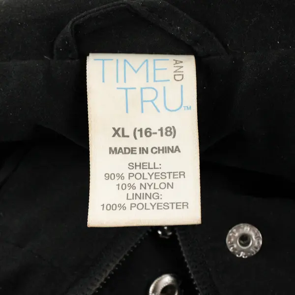 Time And Tru Hooded Black Cinched Waist Coat Women's XL 16-18