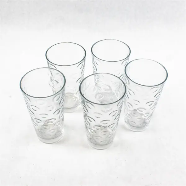 Set of 5 Vintage Pasabahce Dot Optic Clear Glass Tumblers 16 oz