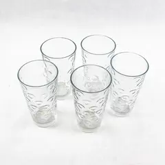 Set of 5 Vintage Pasabahce Dot Optic Clear Glass Tumblers 16 oz