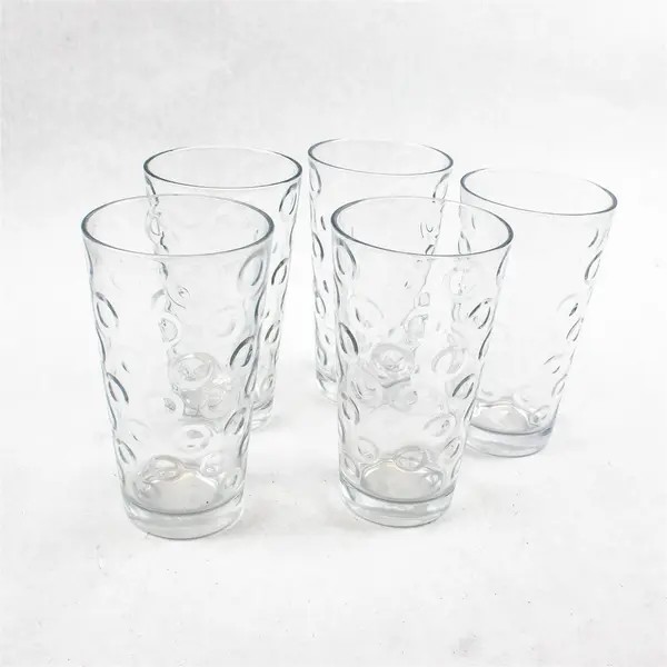 Set of 5 Vintage Pasabahce Dot Optic Clear Glass Tumblers 16 oz