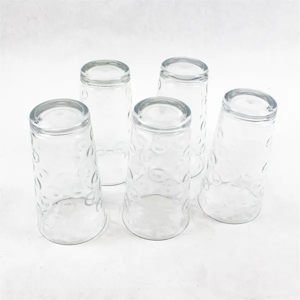 Set of 5 Vintage Pasabahce Dot Optic Clear Glass Tumblers 16 oz