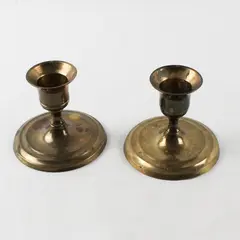 Set of 2 Vintage Solid Brass Candlestick Holders 3in Tall