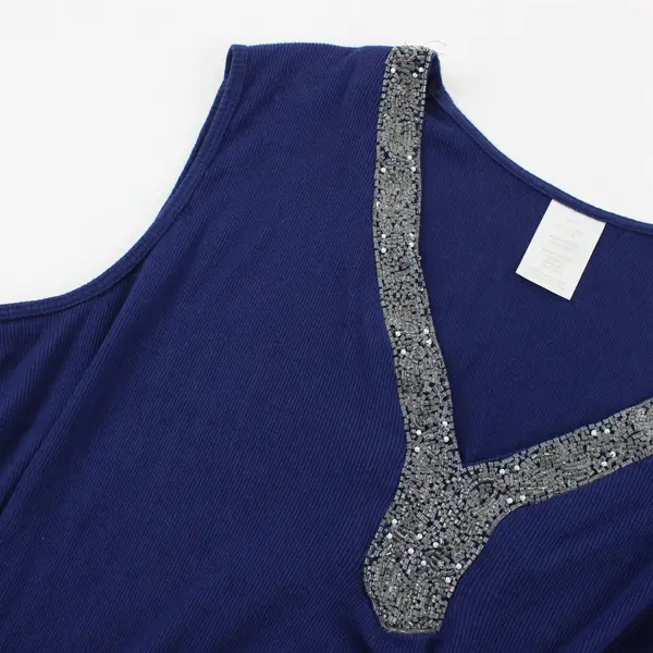Avon Beaded Neckline Navy Blue Plunge Sleeveless Top Women's 3X