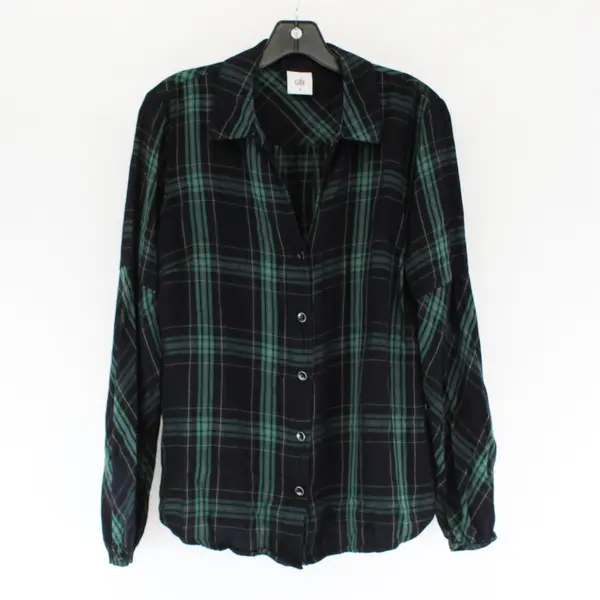 Cabi Blue and Green Plaid Long-Sleeved Button-Up Women's Medium