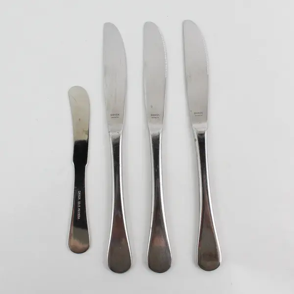 Lot of 4 Dansk Flatware Silhouette Pattern 18/8 SS 3 Dinner Knives 1 Spreader 