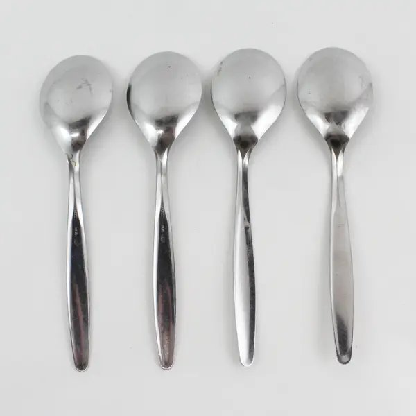 Lot of 4 Washington Forge Starflyte Pattern Stainless Oval Soup Spoons 7" Rare