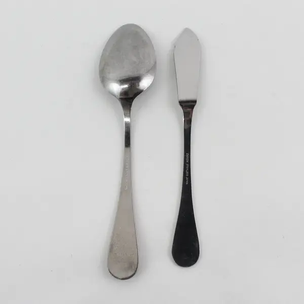 Lot of 2 Dansk Flatware Silhouette Pattern SS Butter Knife Oval Soup Spoon Japan