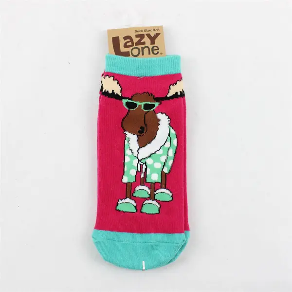 NWT Lazy One Adult Size 9-11 Moose Slipper Sock w/Grippy Lettering on Sole