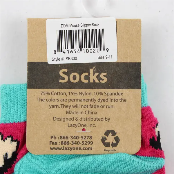 NWT Lazy One Adult Size 9-11 Moose Slipper Sock w/Grippy Lettering on Sole