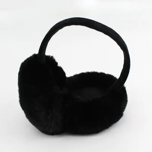 Unbranded Foldable Black Faux Fur Fluffy Ear Muffs - Adult One Size