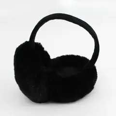Unbranded Foldable Black Faux Fur Fluffy Ear Muffs - Adult One Size