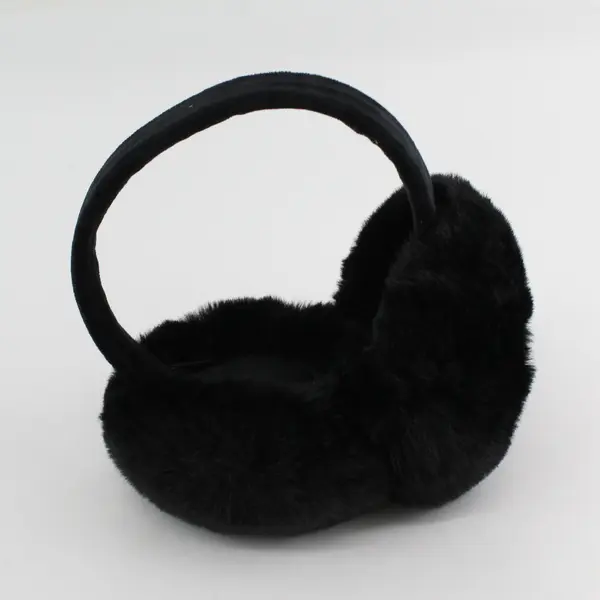Unbranded Foldable Black Faux Fur Fluffy Ear Muffs - Adult One Size