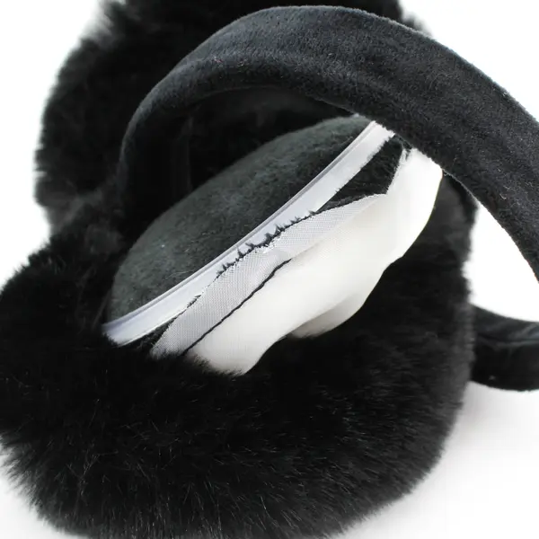 Unbranded Foldable Black Faux Fur Fluffy Ear Muffs - Adult One Size
