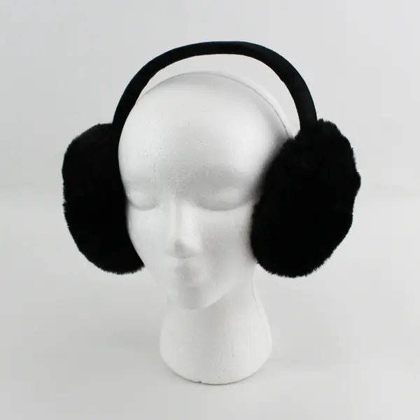 Unbranded Foldable Black Faux Fur Fluffy Ear Muffs - Adult One Size