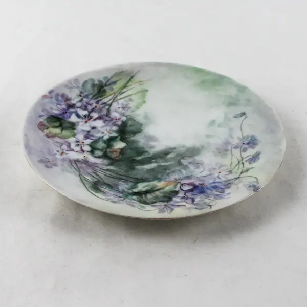 J.P.L. Limoges France Hand Painted Plate Purple Violets Green Leaves 7.75"