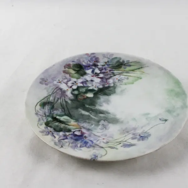 J.P.L. Limoges France Hand Painted Plate Purple Violets Green Leaves 7.75"