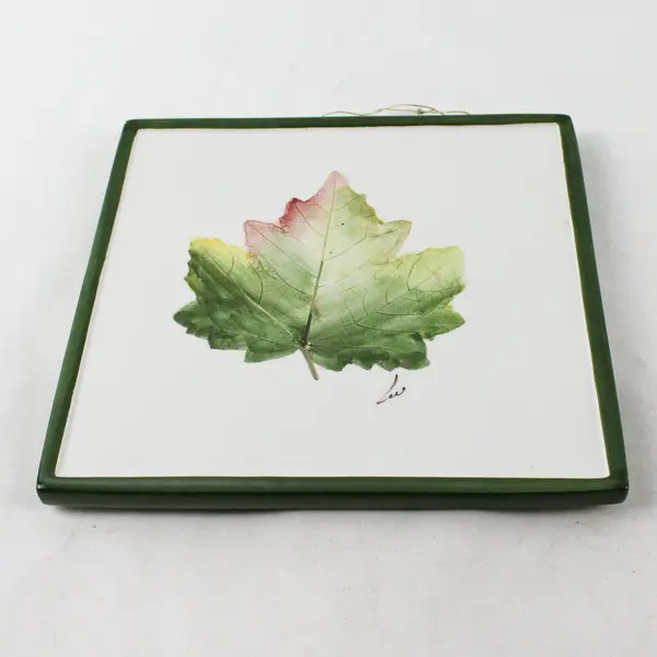 Porcelain Tile Maple Leaf Trivet Pier 1 Italy Hand Painted Signed 7.5" sq