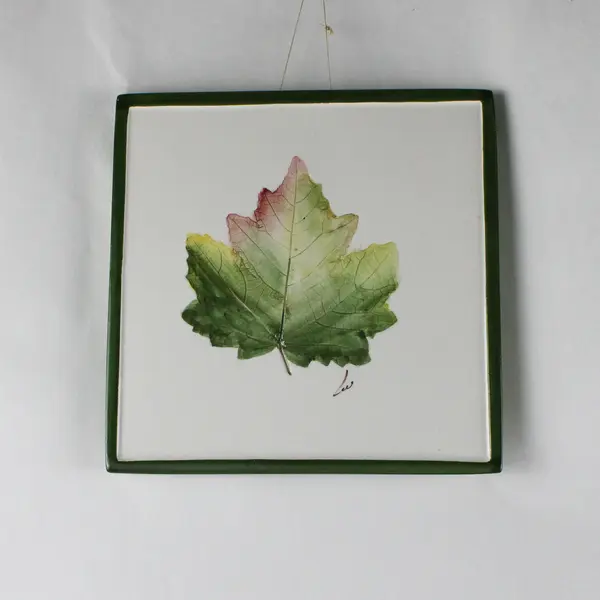 Porcelain Tile Maple Leaf Trivet Pier 1 Italy Hand Painted Signed 7.5" sq