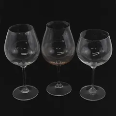 Lot Of 3 Unbranded Unmarked Assorted Shapes Clear Glass Stemmed Red Wine Glasses