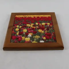 Tulip Field Tile Wall Hanging Trivet in Wooden Frame 8x8 Farmhouse Decor
