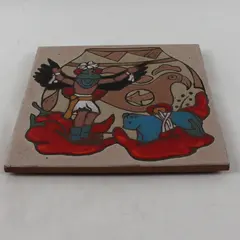 Hand-Painted Southwestern Native American Figure Pottery Motif Tile 7.75"