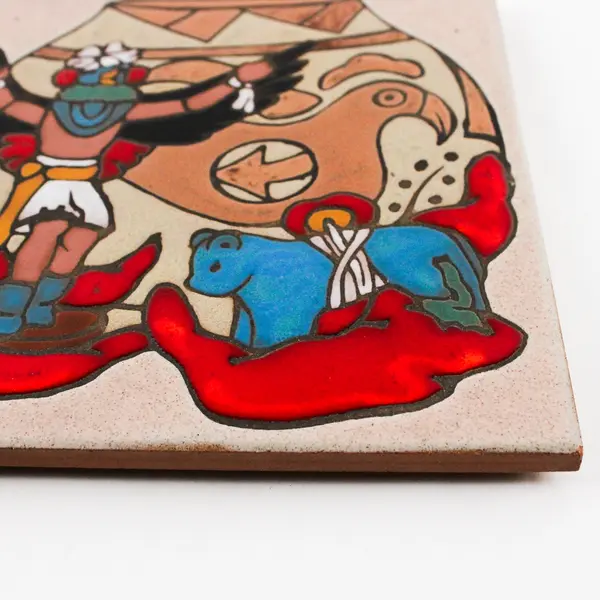 Hand-Painted Southwestern Native American Figure Pottery Motif Tile 7.75"