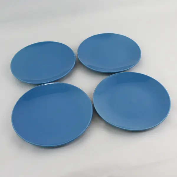 Lot Of 4 Royal Norfolk Solid Blue Color Ceramic Round Salad Plates 8.25"