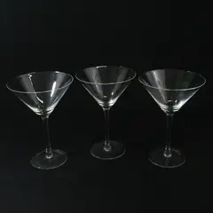 Lot Of 3 Unbranded/Unmarked Matching Clear Glass Martini Glasses 7.25" Tall