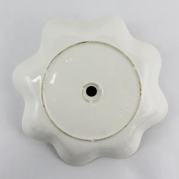 Calif USA White Leaf Pattern Ceramic Tid-Bit Serving Tray Ruffled Edge 11.5"