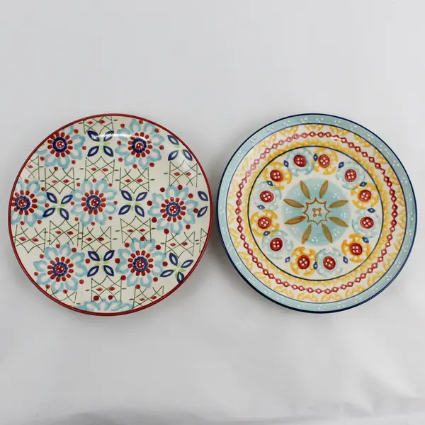 Lot Of 4 Signature Brand Assorted Pattern Ceramic Plates Assorted Shapes