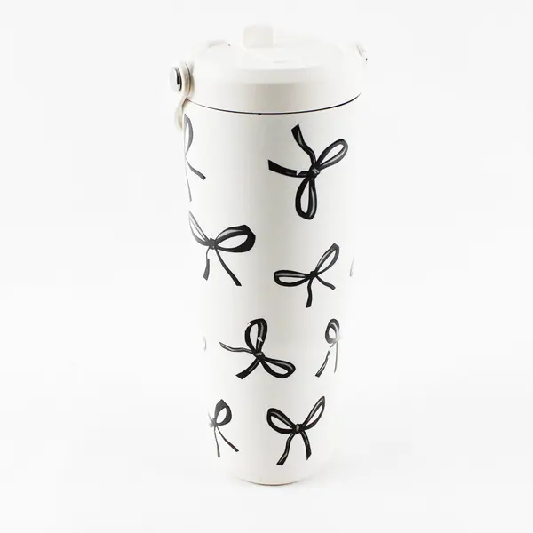 Hydrapeak Artisan Collection Cream/Black Bow Tumbler Water Bottle 32oz No Straw