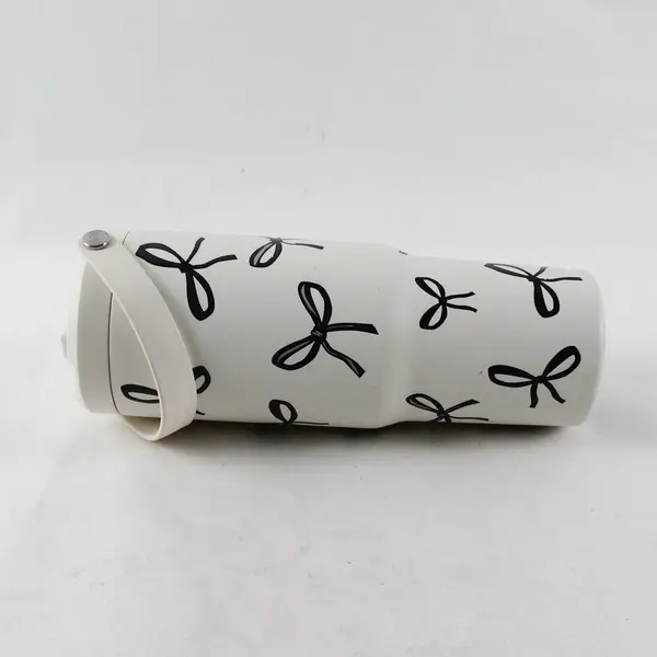 Hydrapeak Artisan Collection Cream/Black Bow Tumbler Water Bottle 32oz No Straw