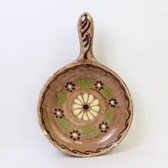 Mexican Hand-Painted Ceramic Pan Floral Design Pottery 10.25in Chips