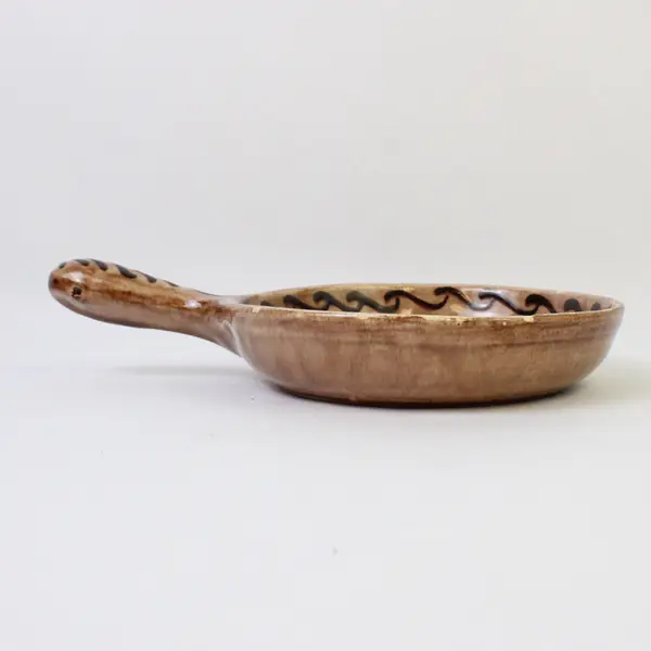 Mexican Hand-Painted Ceramic Pan Floral Design Pottery 10.25in Chips