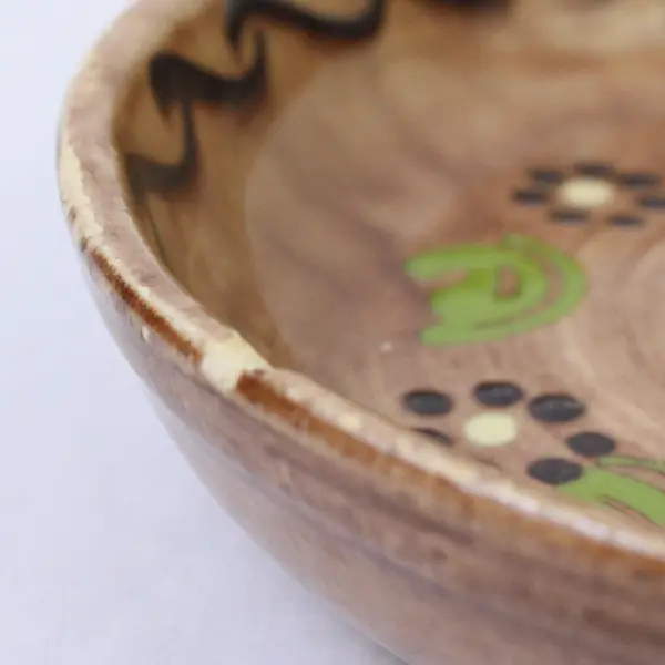 Mexican Hand-Painted Ceramic Pan Floral Design Pottery 10.25in Chips